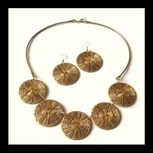 Artisan Handmade Boho Mixed Metals Woven Wire Discs Necklace Earrings
